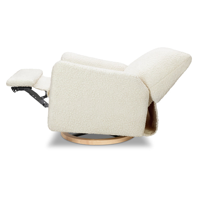 M24087CMSGLB,Nursery Works,Sunday Power Recliner and Swivel Glider in Cream Shearling w/ Light Wood Base