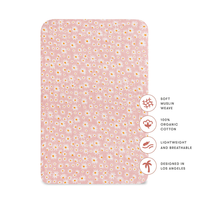 T28034,Babyletto,Daisy Muslin All-Stages Bassinet Sheet in GOTS Certified Organic Cotton