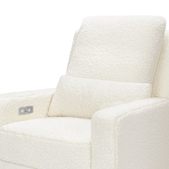 M23085CMSGLB,Babyletto,Sigi Glider Recliner w/ Electronic Control and USB in Cream Shearling w/Light Wood Base