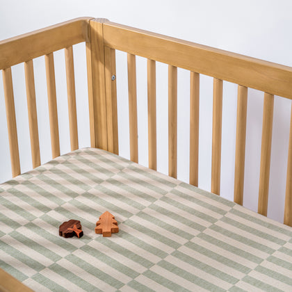 T30533,Babyletto,Moss Stripe Muslin All-Stages Midi Crib Sheet in GOTS Certified Organic Cotton