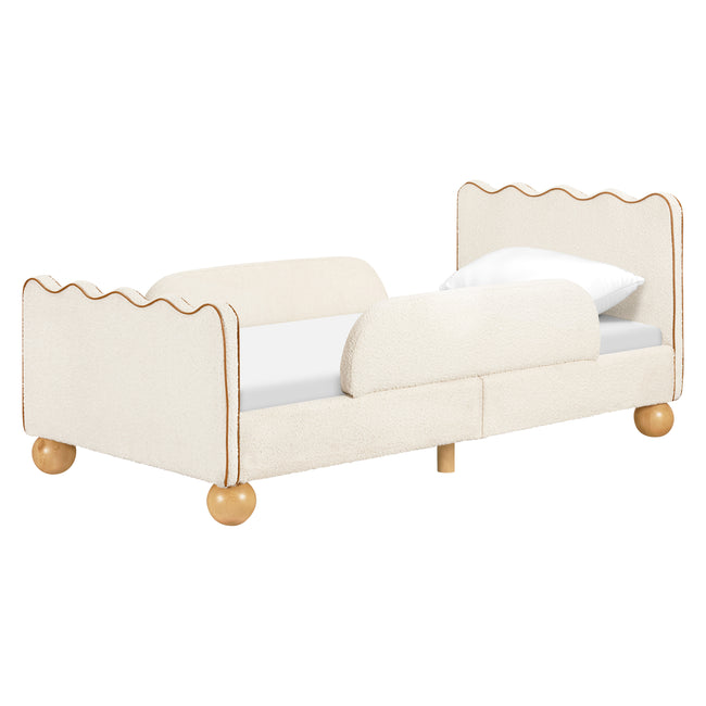 M31369PWBTAN,Babyletto Kids,Rizo Twin Bed in Performance Ivory Boucle w/ VTan Leather Piping