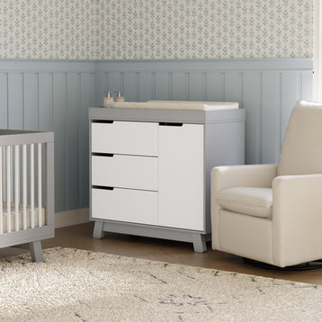 M4223GW,Babyletto,Hudson 3-Drawer Changer Dresser w/Removable Changing Tray in Grey/White