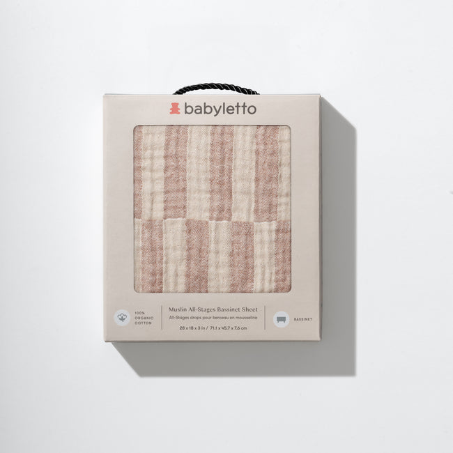 T30634,Babyletto,Cocoa Stripe Muslin All-Stages Bassinet Sheet in GOTS Certified Organic Cotton