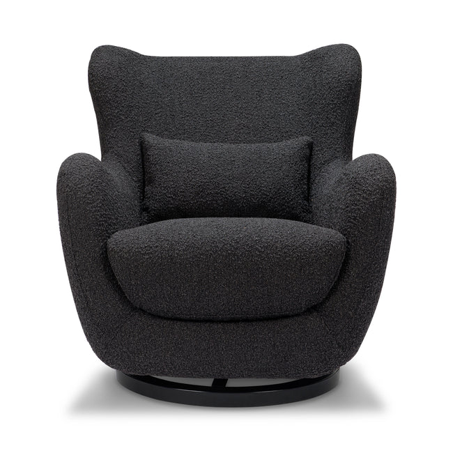 M24187BKBBB,Nursery Works,Solstice Swivel Glider in Black Boucle w/Black Wood Base