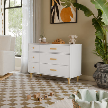 M9016WN,Babyletto,Lolly 6-Drawer Double Dresser Assembled in White/Natural