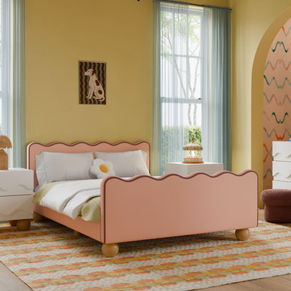 M31396PRSBRY,Babyletto Kids,Rizo Full Bed in Performance Rose Boucle w/Raspberry Piping