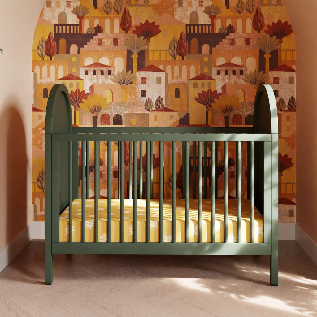M25601FRGRNC,Bondi Cane 3-in-1 Convertible Crib w/ Toddler Bed Kit in Forest Green w/ Natural Cane