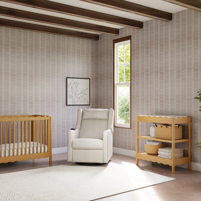 M11283PCMEW,Babyletto,Kiwi Deluxe Power Glider Recliner w/Heat&Massage in Performance Cream Eco-Weave