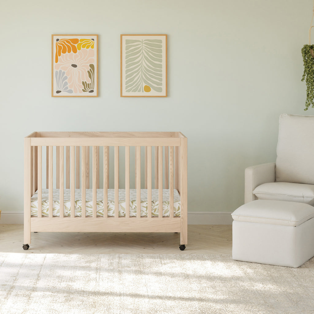 M6601NX,Maki Full-Size Folding Crib w/Toddler Bed Conversion Kit in Washed Natural