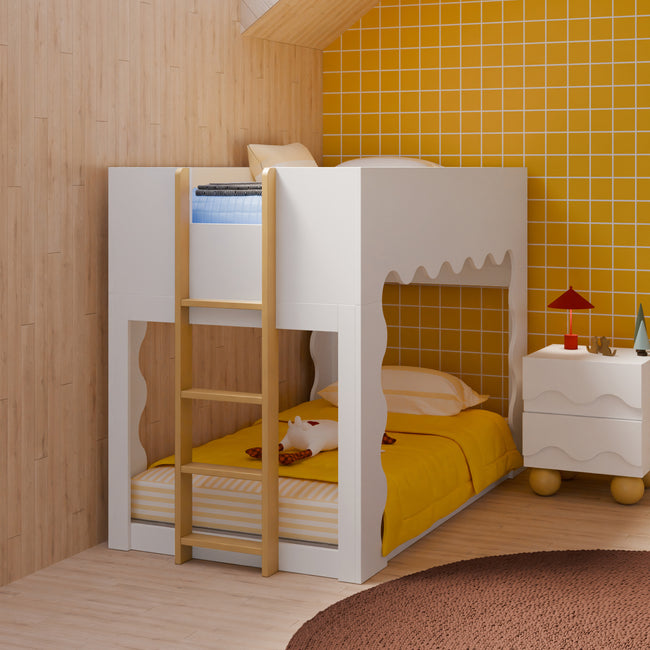 M31194WHY,Babyletto Kids,Lido Wave Convertible Bunk Bed in White and Honey
