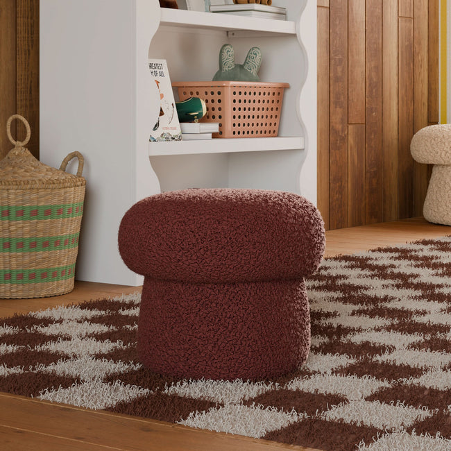M31585RT,Babyletto Kids,Mini Mushroom Pouf in Rouge Teddy Loop