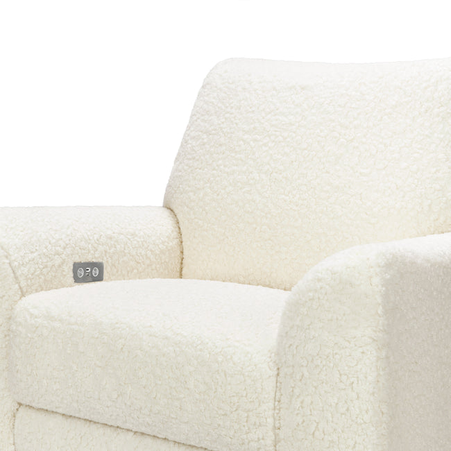 M24087CMSGLB,Nursery Works,Sunday Power Recliner and Swivel Glider in Cream Shearling w/ Light Wood Base