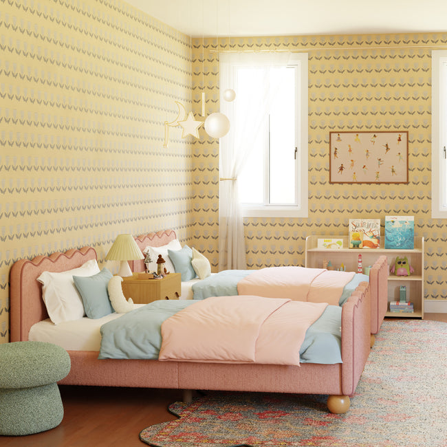 M31369PRSBRY,Babyletto Kids,Rizo Twin Bed in Performance Rose Boucle w/Raspberry Piping