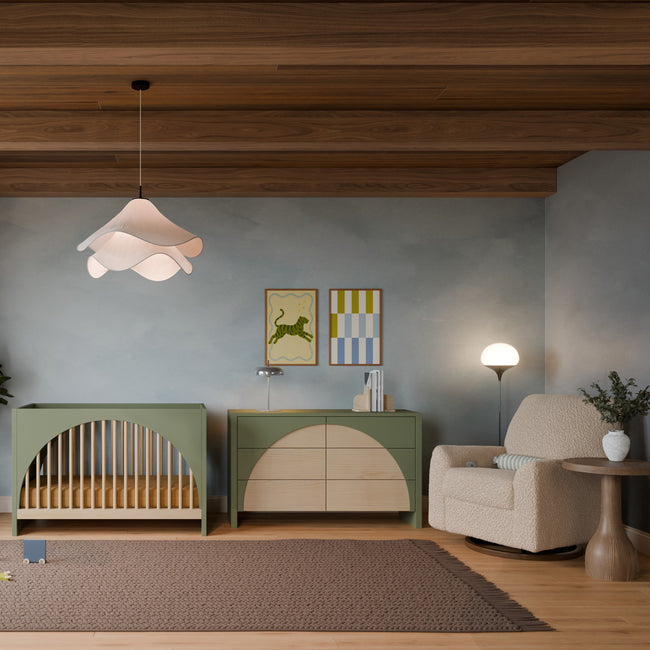 M24087CSGDB,Nursery Works,Sunday Power Recliner and Swivel Glider in Chai Shearling w/ Dark Wood Base