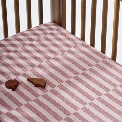 T30433,Babyletto,Maroon Stripe Muslin All-Stages Midi Crib Sheet in GOTS Certified Organic Cotton