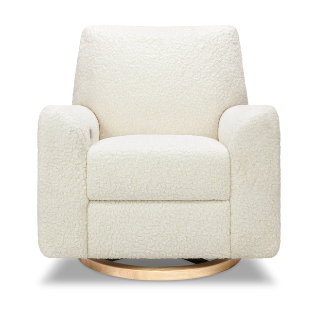 M24087CMSGLB,Nursery Works,Sunday Power Recliner and Swivel Glider in Cream Shearling w/ Light Wood Base