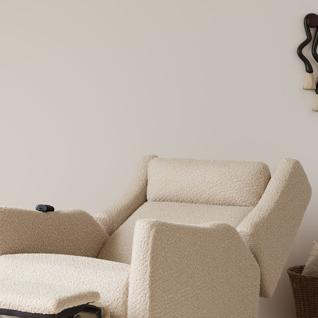 M11283AT,Babyletto,Kiwi Deluxe Power Glider Recliner w/Heat&Massage in Almond Teddy Loop