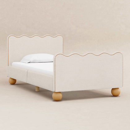 M31369PWBTAN,Babyletto Kids,Rizo Twin Bed in Performance Ivory Boucle w/ VTan Leather Piping