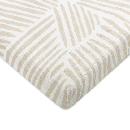 T29233,Oat Stripe Muslin All-Stages Midi Crib Sheet in GOTS Certified Organic Cotton