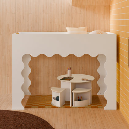 M31171WHY,Babyletto Kids,Lido Wave Low Loft Twin Bed in White and Honey