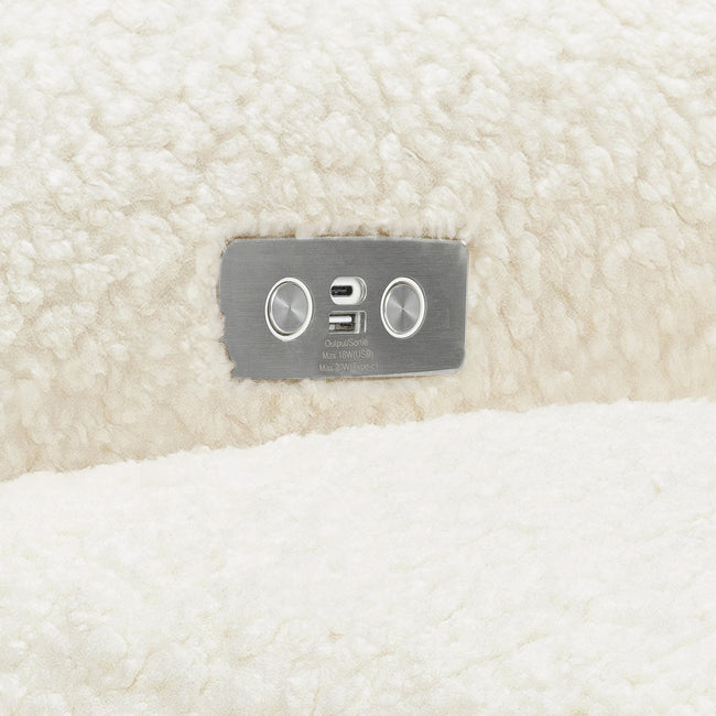 M24087CMSGLB,Nursery Works,Sunday Power Recliner and Swivel Glider in Cream Shearling w/ Light Wood Base