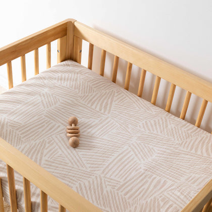 T29233,Oat Stripe Muslin All-Stages Midi Crib Sheet in GOTS Certified Organic Cotton
