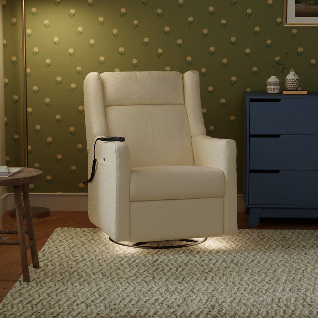 M11283PWB,Babyletto,Kiwi Deluxe Power Glider Recliner w/Heat&Massage in Performance Ivory Boucle