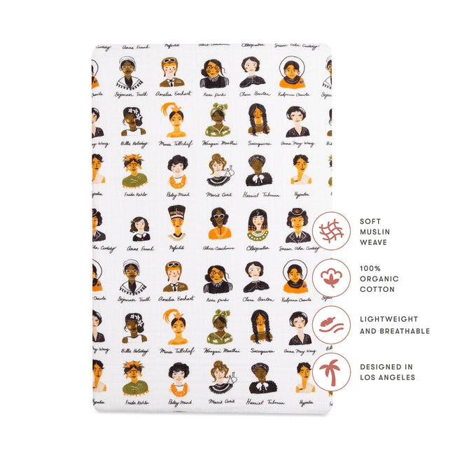 T28434,Babyletto,Women In History Muslin All-Stages Bassinet Sheet in GOTS Certified Organic Cotton