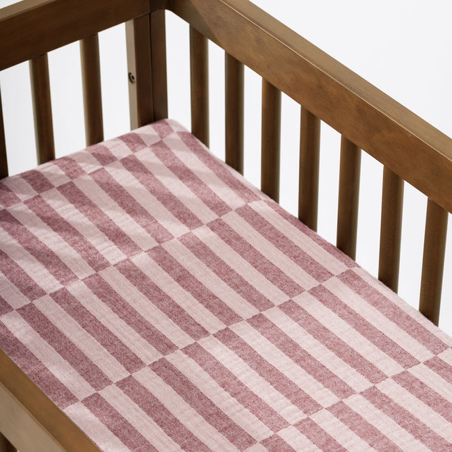 T30434,Babyletto,Maroon Stripe Muslin All-Stages Bassinet Sheet in GOTS Certified Organic Cotton