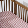 T30435,Babyletto,Maroon Stripe Muslin Crib Sheet in GOTS Certified Organic Cotton
