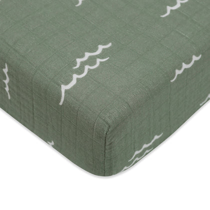 T27135,Babyletto,Ocean Waves Muslin Crib Sheet in GOTS Certified Organic Cotton