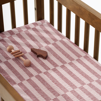 T30434,Babyletto,Maroon Stripe Muslin All-Stages Bassinet Sheet in GOTS Certified Organic Cotton