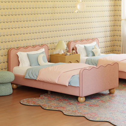 M31369PRSBRY,Babyletto Kids,Rizo Twin Bed in Performance Rose Boucle w/Raspberry Piping