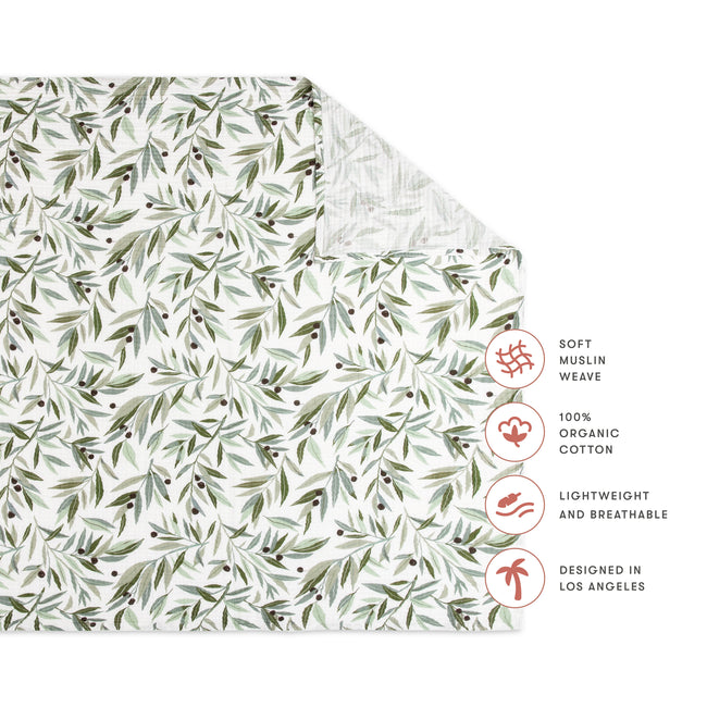 T28238,Babyletto,Olive Branches Muslin Swaddle in GOTS Certified Organic Cotton