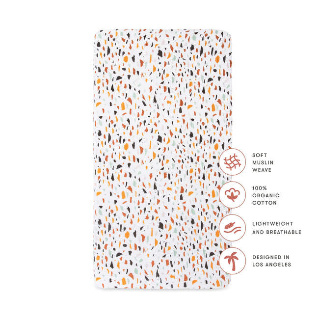 T29135,Babyletto,Terrazzo Muslin Crib Sheet in GOTS Certified Organic Cotton