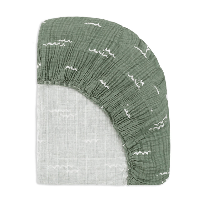 T27135,Babyletto,Ocean Waves Muslin Crib Sheet in GOTS Certified Organic Cotton