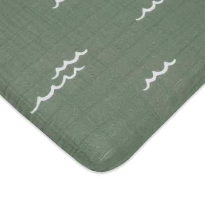 T27134,Babyletto,Ocean Waves Muslin All-Stages Bassinet Sheet in GOTS Certified Organic Cotton