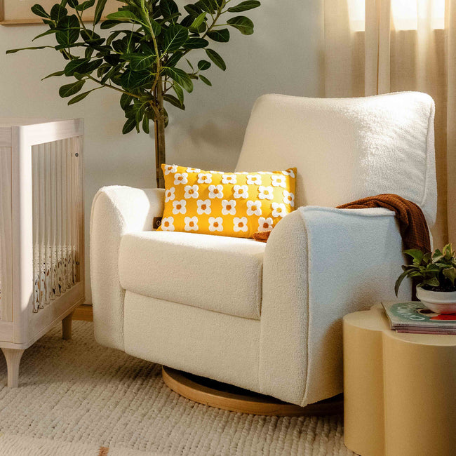 M24087CSHLB,Nursery Works,Sunday Power Recliner and Swivel Glider in Chantilly Fleece w/ Light Wood Base