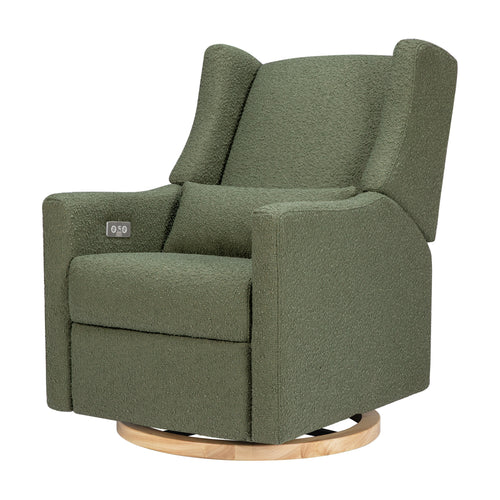 M11288OBLB,Kiwi Glider Recliner w/ Electronic Control and USB in Olive Boucle w/Light Wood Base