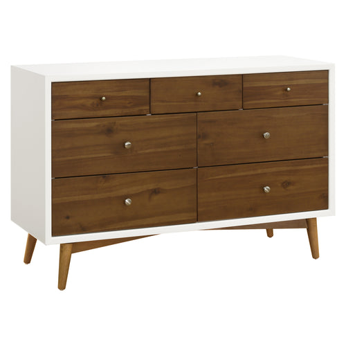 M15916RWNL,Palma 7-Drawer Double Dresser Assembled in Warm White w/Natural Walnut