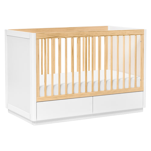 M21601WN,Bento 3-in-1 Convertible Storage Crib w/Toddler Bed Conversion Kit in White/Natural