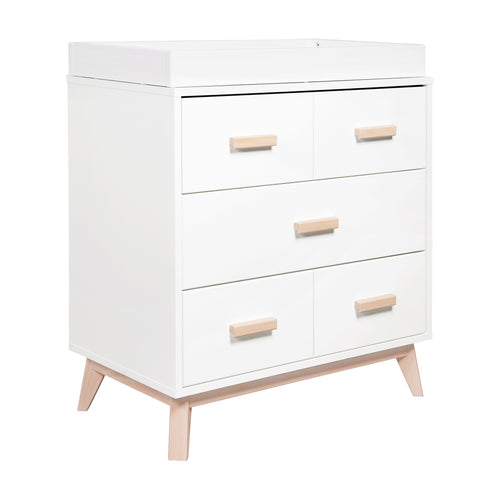 M5823WNX,Scoot 3-Drawer Changer Dresser in White/Washed Natural Finish