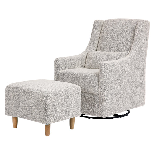 M11287BWB,Toco Swivel Glider and Ottoman in Black White Boucle