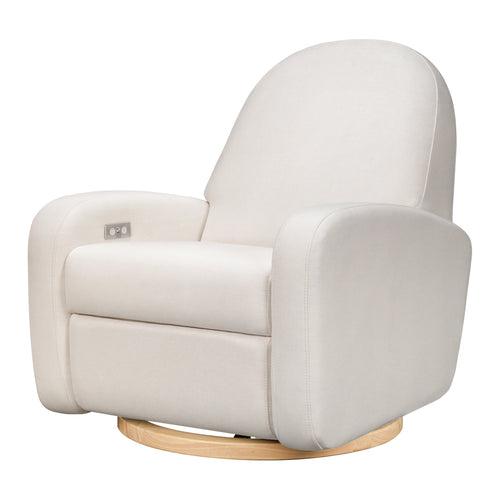 M23188PCMEWLB,Nami Glider Recliner w/ Electronic Control and USB in Performance Cream Eco-Weave w/Light wood base