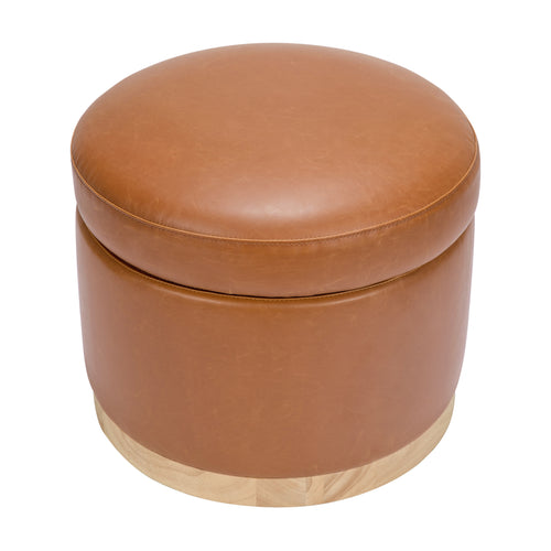 M22885TANLB,Naka Storage Ottoman in Vegan Tan Leather w/ Light Wood Base