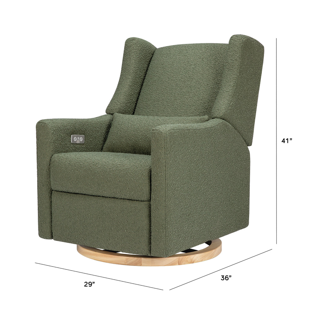 M11288OBLB,Kiwi Glider Recliner w/ Electronic Control and USB in Olive Boucle w/Light Wood Base