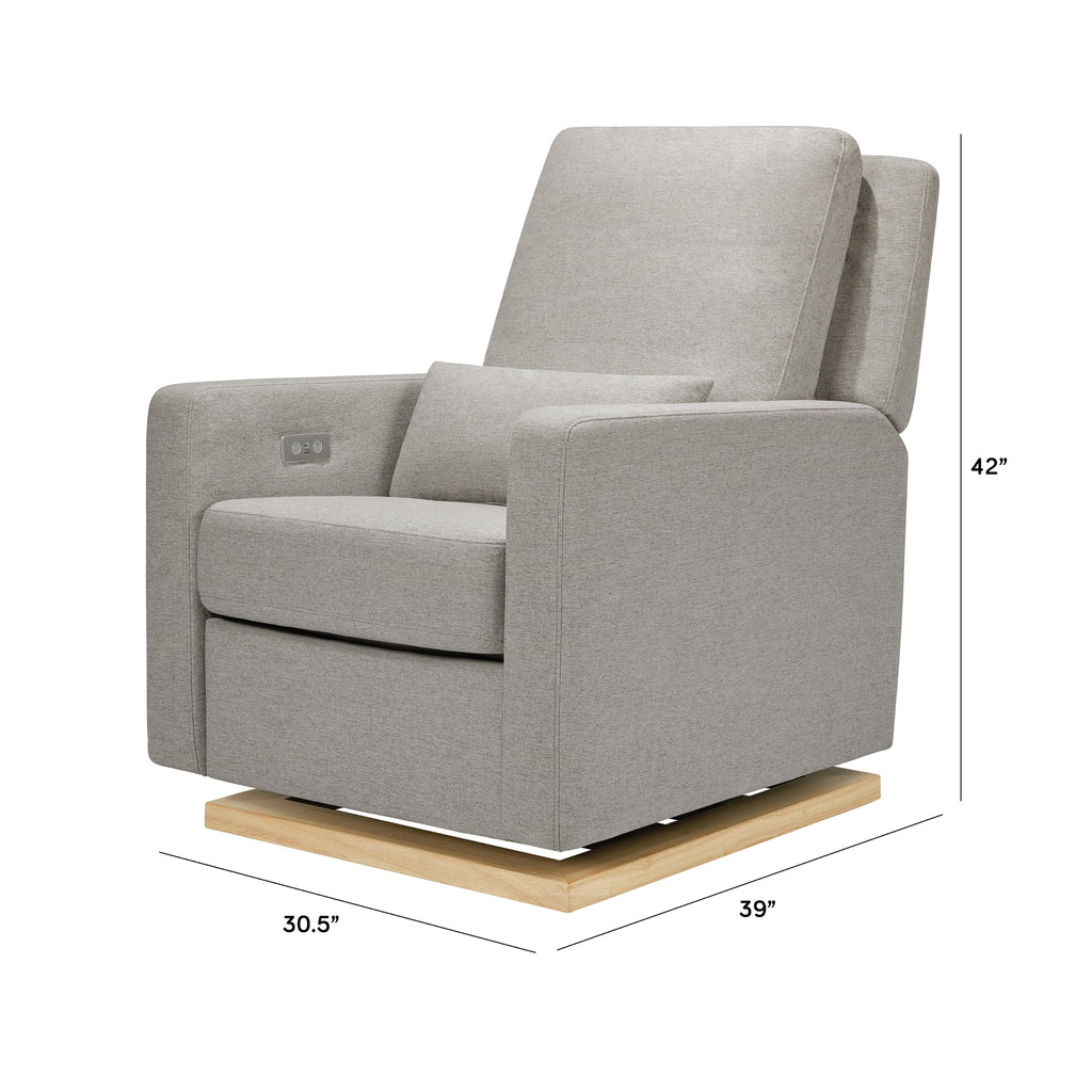 M23085PGEWLB,Sigi Glider Recliner w/ Electronic Control and USB in Performance Grey Eco-Weave w/Light Wood Base