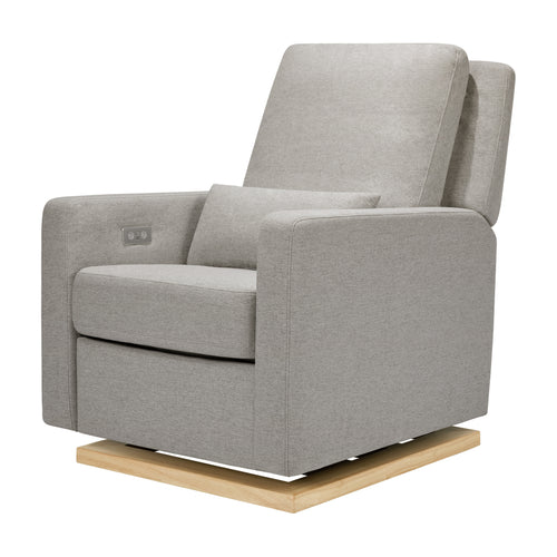 M23085PGEWLB,Sigi Glider Recliner w/ Electronic Control and USB in Performance Grey Eco-Weave w/Light Wood Base