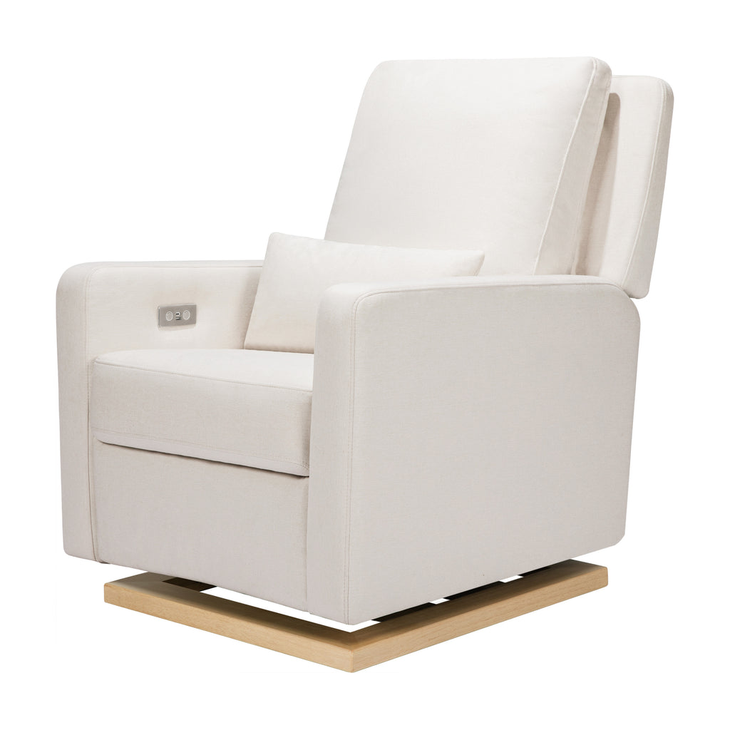 M23085PCMEWLB,Sigi Glider Recliner w/ Electronic Control and USB in Performance Cream Eco-Weave w/Light wood base