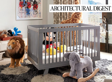 image of babyletto Hudson crib featured in Kourtney Kardashian home tour in Architectural Digest